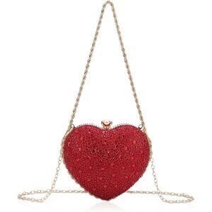 ⚡ Women's Cute Heart Shape Rhinestone Evening Wedding Red Clutch Handbag